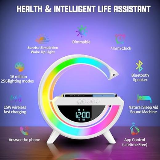 Digital Led Wireless Charger Speaker Bedside Atmosphere Table Lamp