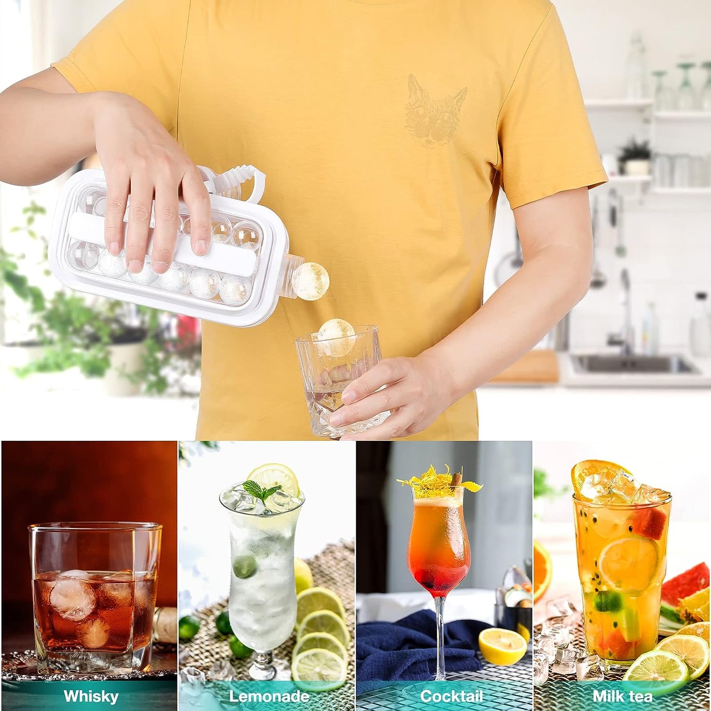 Ice Cube Trays 2 in 1 Portable Ice Ball Maker Kettle With 17 Grids Flat Body Lid Cooling Ice Pop/Cube Ice Sphere Tray Molds For Hockey, Cocktail, Coffee, Beer, Juice, Water