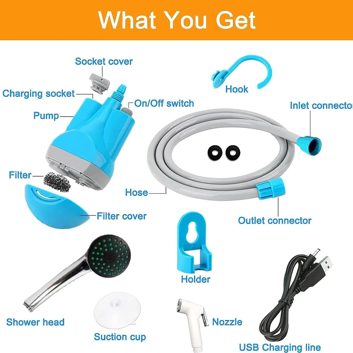 Portable Outdoor Camping Electric Shower with Folding Bucket Kit For Travel Car Washing Camping Hiking