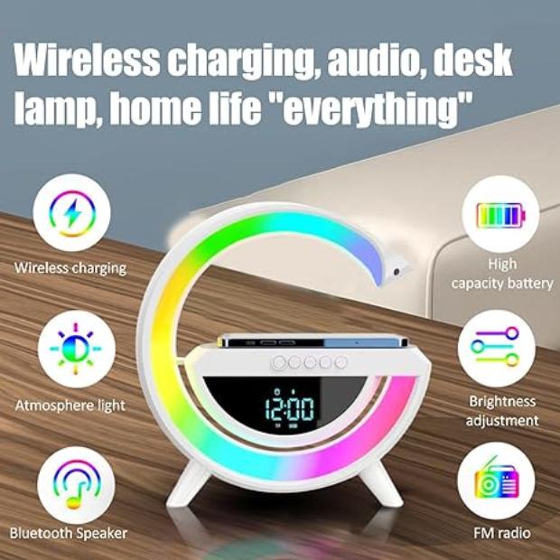 Digital Led Wireless Charger Speaker Bedside Atmosphere Table Lamp