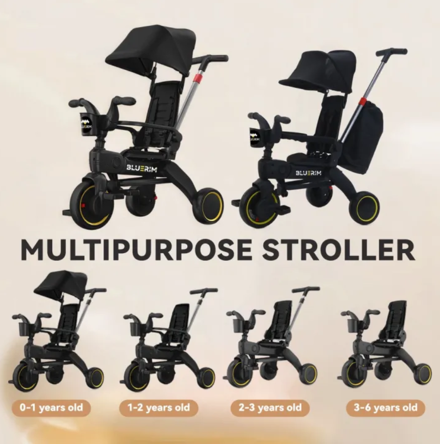 Foldable 4 in 1 Convertible Stroller for 1-6 years Kids