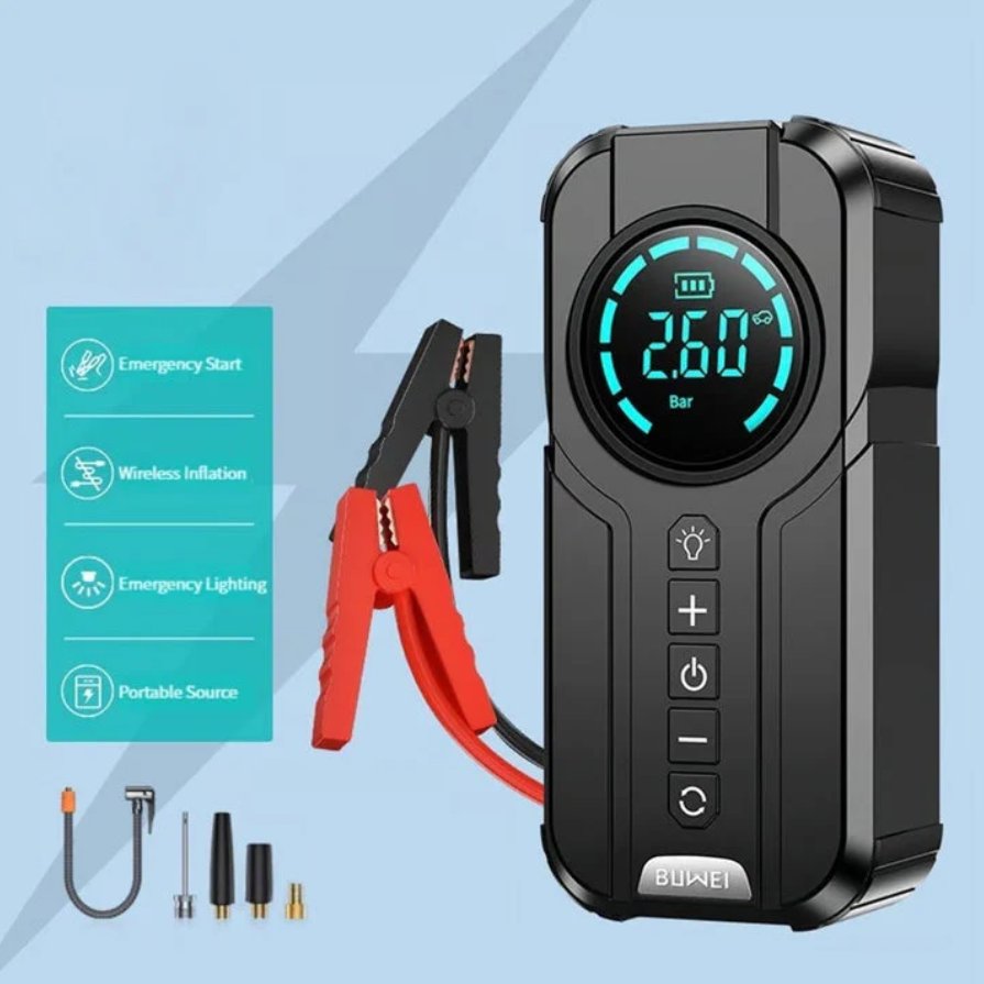 Portable Cordless Car Battery Emergency Jump Starter 6000mAh & With Air Pump Comprassor
