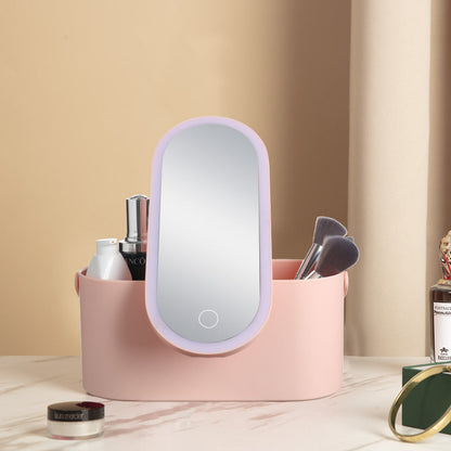 Storage Box LED Mirror Makeup Portable Travel Makeup Organizer Carrying Box With Mirror LED