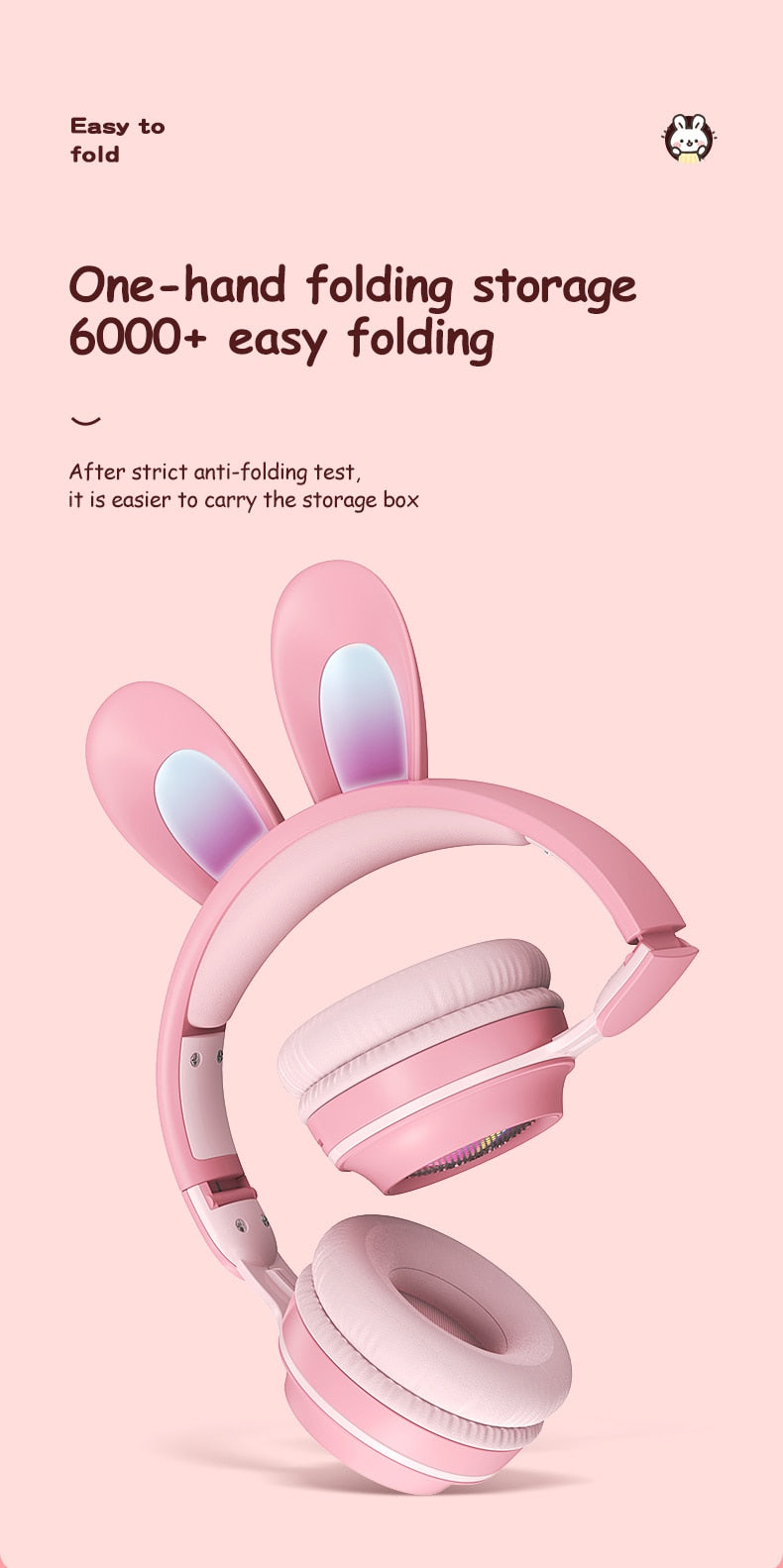 Rabbit Ear Headphones Wireless Luminous Extendable Wheat Headphones