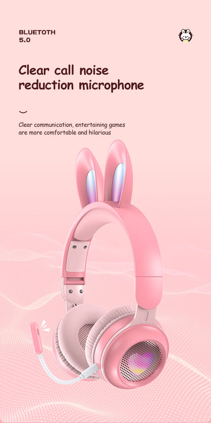 Rabbit Ear Headphones Wireless Luminous Extendable Wheat Headphones