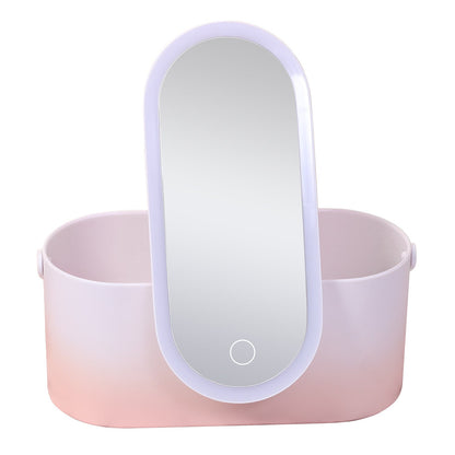 Storage Box LED Mirror Makeup Portable Travel Makeup Organizer Carrying Box With Mirror LED
