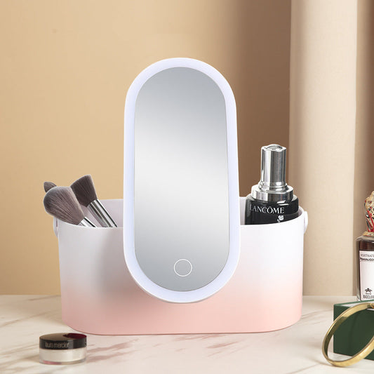 Storage Box LED Mirror Makeup Portable Travel Makeup Organizer Carrying Box With Mirror LED