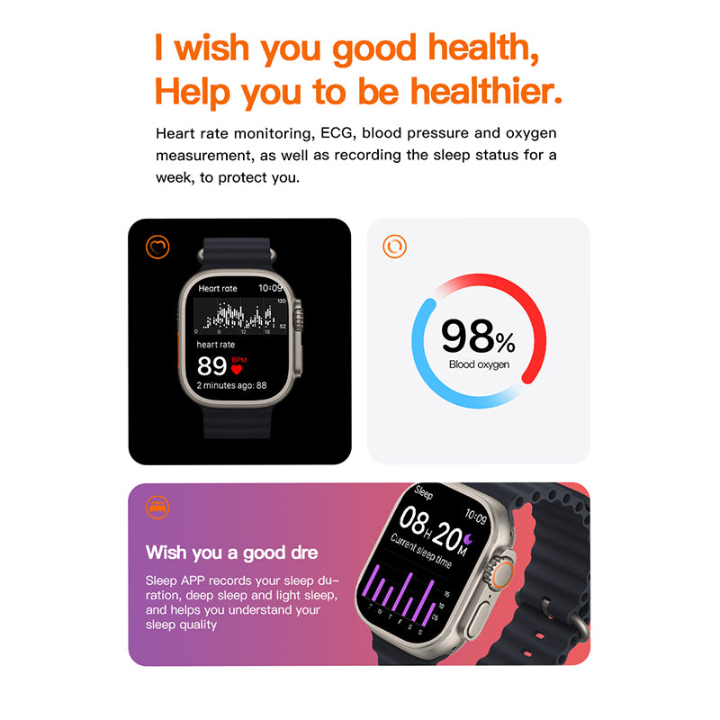 T800 ULTRA 2 Smart Watch, 1.99" Screen, Bluetooth Call, Heart and Blood Pressure Monitor, Android and iOS