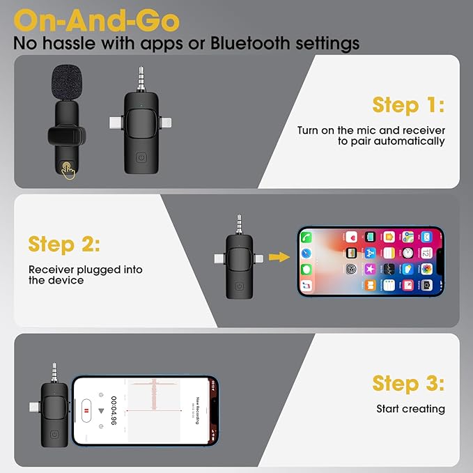Mini Wireless Streaming Microphone 2 in 1  Compatibility  IPhone & Android Type C Port and lightening Port