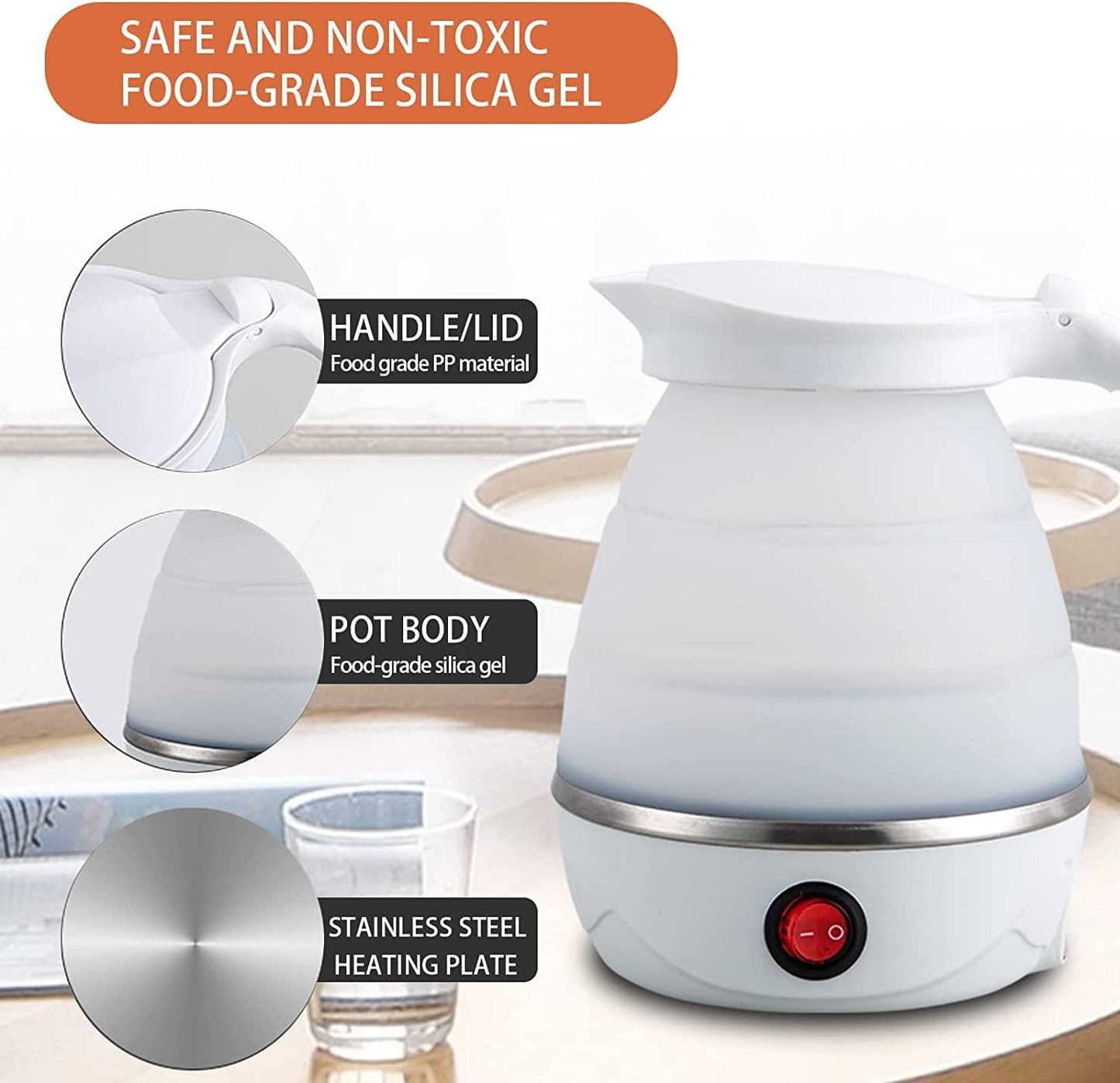 Travel Foldable Silicon Water Heater Jug Collapsible Mini Portable Electric Kettle