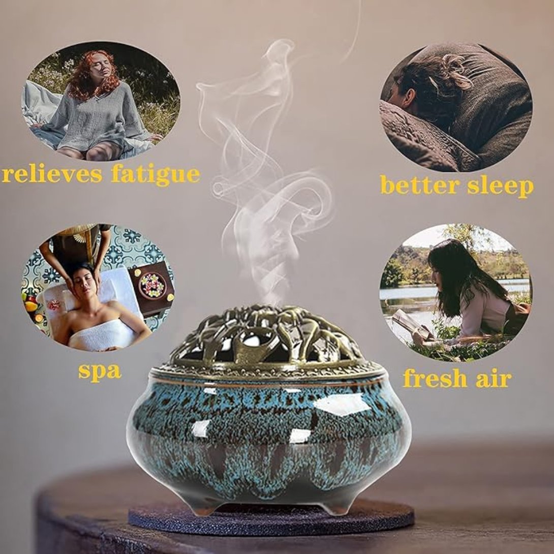 Ceramic Incense Burner, Cone Incense Censer, Handicraft Incense Holder Sticks, with Meditation and Aid Sleeping Effect, Home Fragrance Accessories, for Living Room, Bedroom, Study, Office