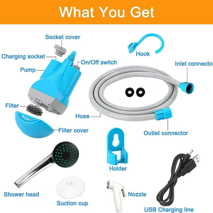 Portable Outdoor Camping Electric Shower with Folding Bucket Kit For Travel Car Washing Camping Hiking