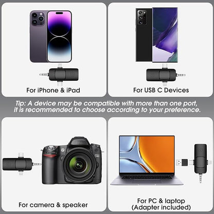 Mini Wireless Streaming Microphone 2 in 1  Compatibility  IPhone & Android Type C Port and lightening Port