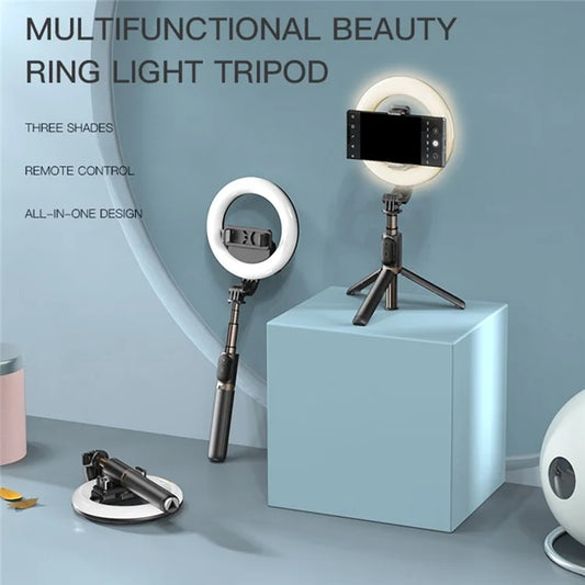 Flash Selfie Stand   SF12 Portable Bluetooth-compatible Remote Control Telescopic Phone Holder Tripod Selfie Stick with Ring Fill Light