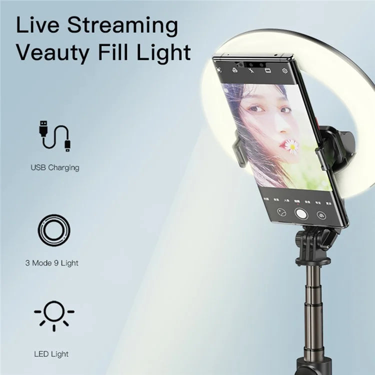 Flash Selfie Stand   SF12 Portable Bluetooth-compatible Remote Control Telescopic Phone Holder Tripod Selfie Stick with Ring Fill Light