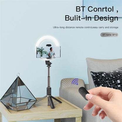Flash Selfie Stand   SF12 Portable Bluetooth-compatible Remote Control Telescopic Phone Holder Tripod Selfie Stick with Ring Fill Light