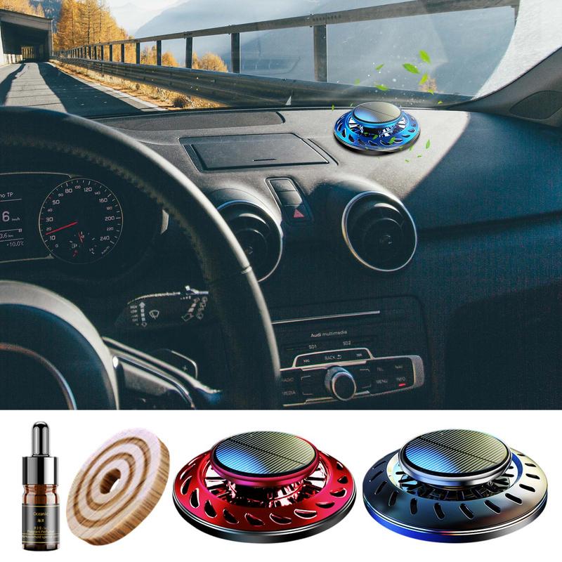 New UFO Solar Car Air Freshener, Solar Powered Auto Rotary, Aluminum Alloy Red