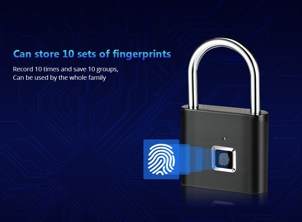 Fingerprint Padlock Smart Keyless USB Charging antiTheft