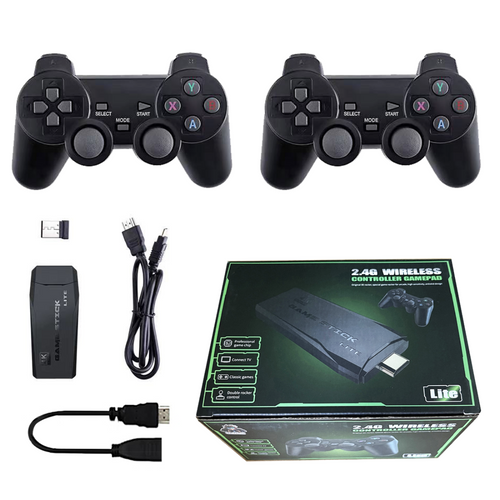 wireless retro gamepad console, plug and play video game stick built in 10000+ games,9 classic emulators, 4k high definition Hdmi output for tv with dual 2.4g wireless controllers