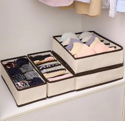4PCS Drawer Organizers Set, Foldable Multi-style Drawer Dividers for Clothes, Bra Organizer Storage Boxes for Underwear Bras Socks Ties Lingerie Scarves (Beige)