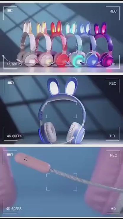 Rabbit Ear Headphones Wireless Luminous Extendable Wheat Headphones