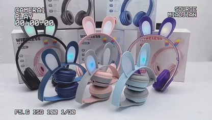 Rabbit Ear Headphones Wireless Luminous Extendable Wheat Headphones