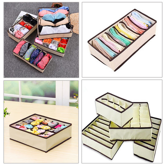 4PCS Drawer Organizers Set, Foldable Multi-style Drawer Dividers for Clothes, Bra Organizer Storage Boxes for Underwear Bras Socks Ties Lingerie Scarves (Beige)