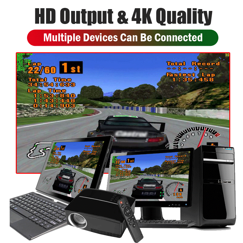 wireless retro gamepad console, plug and play video game stick built in 10000+ games,9 classic emulators, 4k high definition Hdmi output for tv with dual 2.4g wireless controllers